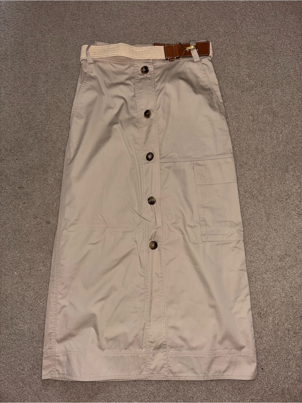 Tory Burch Beige Button-Front Utility Midi Skirt